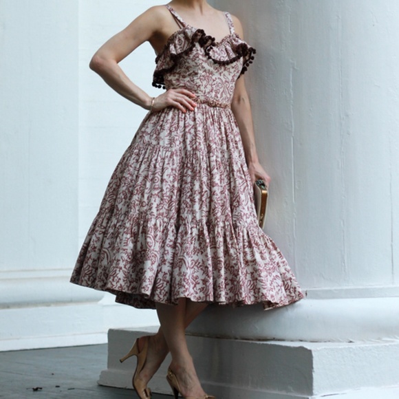 VINTAGE Brown Tiered Dress - Picture 4 of 8